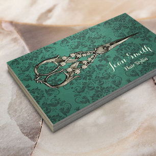 Carte De Visite Ciseau vintage Turquoise Vert Damas Liste de cheve