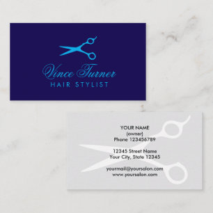 Carte De Visite Ciseaux à cheveux bleus logo de salon de coiffure