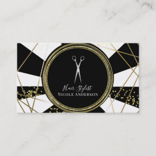 Carte De Visite Ciseaux argentés Glitter Or Noir Coiffeur