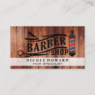Carte De Visite Ciseaux Barbershop Panneaux en bois