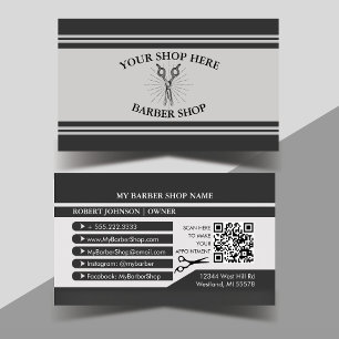 Carte De Visite Ciseaux Barbier noir et gris Boutique