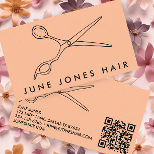 Carte De Visite Ciseaux chic barbier QR Code Peach