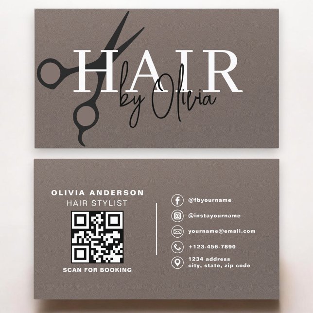 Carte De Visite Ciseaux Code QR Coiffeur Marron Mat (Créateur téléchargé)