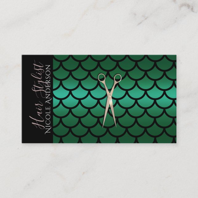 Carte De Visite Ciseaux Coiffeur Mermaid Green (Devant)