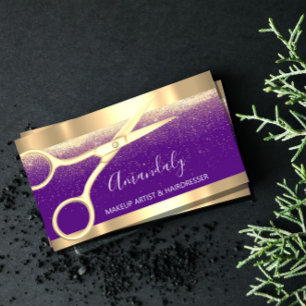 Carte De Visite Ciseaux Coiffeur moderne Coiffeur Gold violet