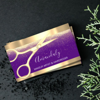 Carte De Visite Ciseaux Coiffeur moderne Coiffeur Gold violet