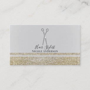 Carte De Visite Ciseaux d'argent Paillettes d'or Coiffeur Chic