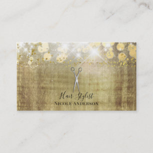 Carte De Visite Ciseaux d'argent Rustic Gold Lights Hair Styliste
