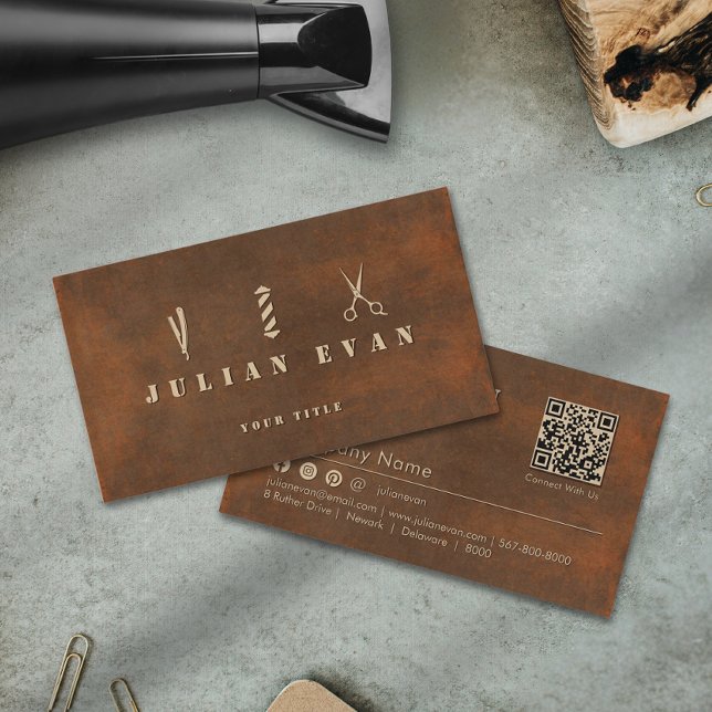 Carte De Visite Ciseaux de Baber en acier rustique Pole Barbershop (Rustic Steel Baber Scissors Pole Barbershop Business Card )