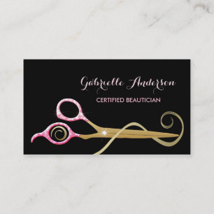 Carte De Visite Ciseaux de Beauticier rose et noir FAUX Glitz