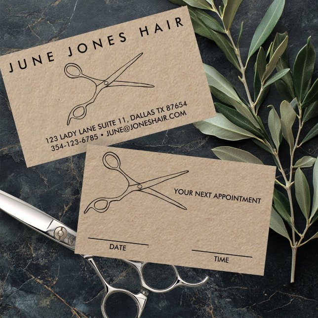 Carte De Visite Ciseaux de coiffeur barbier chic DATE DE RENDEZ-VO (Hair Stylist Barber Scissors Chic APPOINTMENT DATE TIME REMINDER Business Card
)