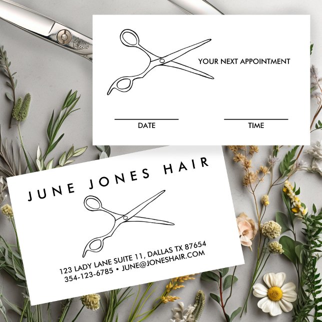 Carte De Visite Ciseaux de coiffeur barbier Date de rendez-vous ch (Hair Stylist Barber Scissors Chic APPOINTMENT DATE TIME REMINDER Business Card
)