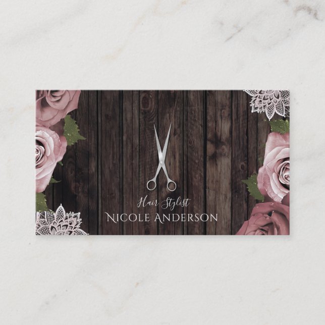 Carte De Visite Ciseaux de coiffeur de Salon Chic Rose Poussiéreux (Devant)
