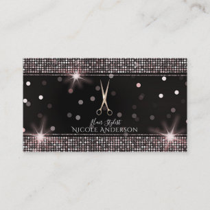 Carte De Visite Ciseaux de coiffeur de Salon Rose Gold Séquins ros