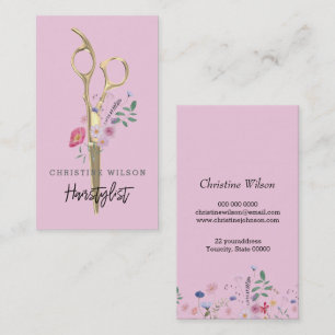 Carte De Visite ciseaux de coiffeur fleurs sauvages