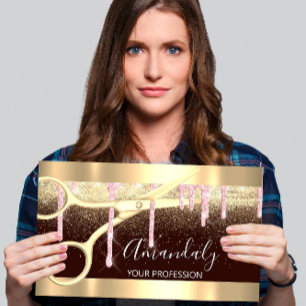 Carte De Visite Ciseaux de coiffeur moderne Gold Rose Noir