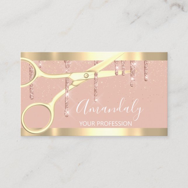 Carte De Visite Ciseaux de coiffeur moderne Rose or Blush (Devant)