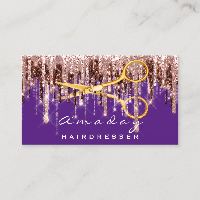 Carte De Visite Ciseaux de coiffeur professionnel Gold Purple (Devant)