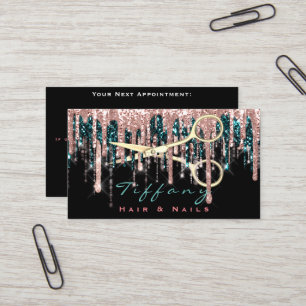 Carte De Visite Ciseaux de coiffeur professionnel Rose Black Gold