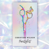 ciseaux de coiffure colorés et logo papillon