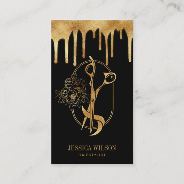 Carte De Visite Ciseaux de coiffure Elegant Or Drives (Devant)