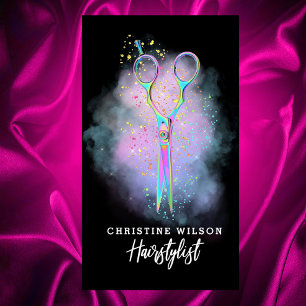 Carte De Visite ciseaux de coiffure sur nuage violet