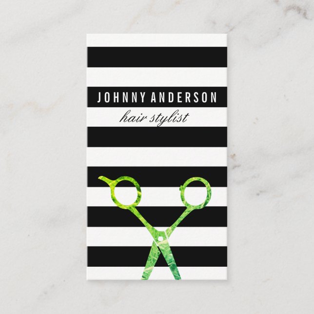 Carte De Visite Ciseaux de Motif à bande chic / Variation (Devant)