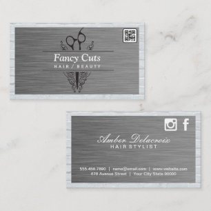 Carte De Visite Ciseaux de salon Acier et brique Code QR