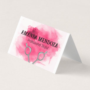 Carte De Visite Ciseaux de salon   Aquarelle rouge artistique