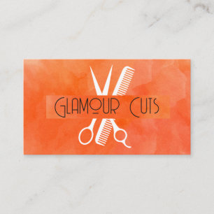Carte De Visite Ciseaux de salon Peigne Logo   Texture aquarelle 