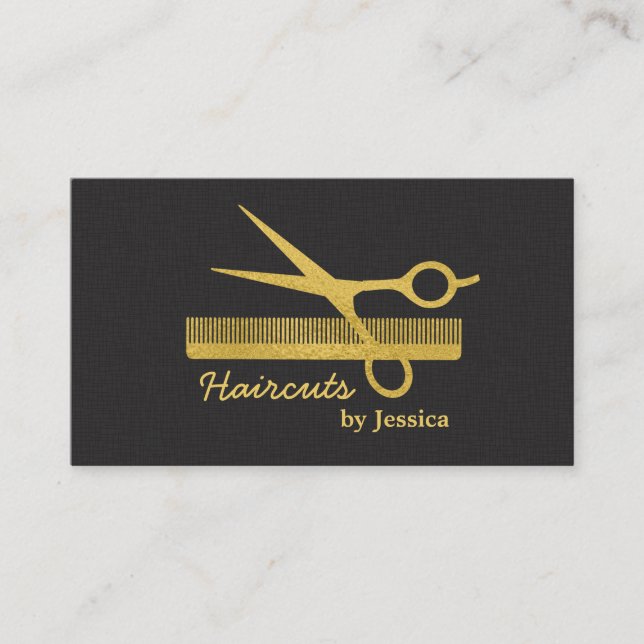 Carte De Visite Ciseaux de style chic moderne en or faux pour coif (Devant)