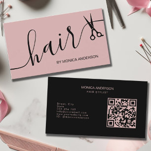 Carte De Visite Ciseaux de styliste à cheveux rose blush avec code