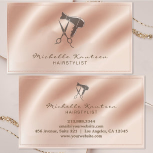 Carte De Visite Ciseaux de styliste de cheveux Paillettes Or Rose