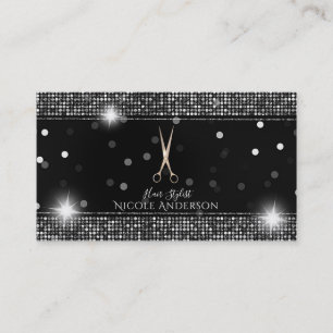 Carte De Visite Ciseaux de styliste de salon Rose Gold Séquins Arg