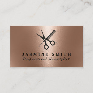 Carte De Visite Ciseaux D'Huile D'Or rose Et Coiffeur Logo