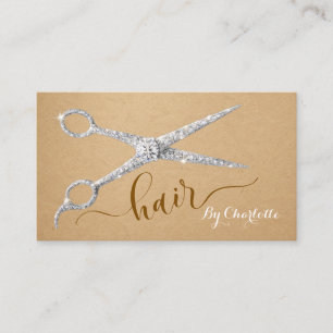 Carte De Visite Ciseaux diamantés kraft de coiffeur rustique