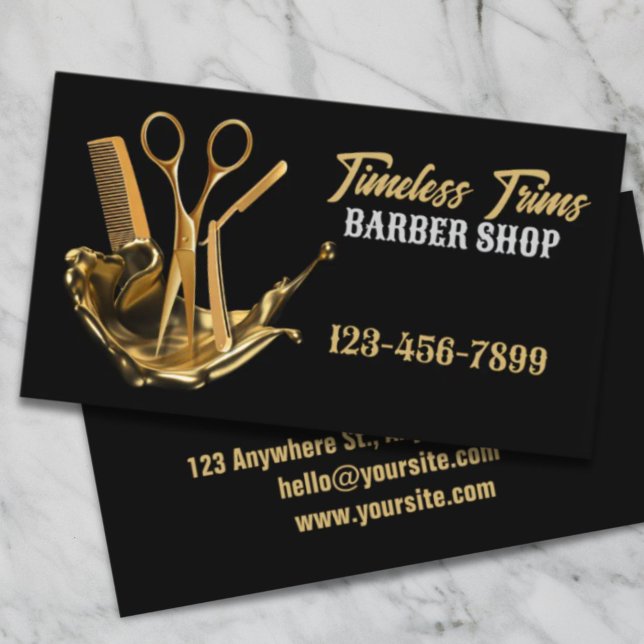 Carte De Visite Ciseaux d'or Barbershop Coiffeur Barber Shop (Gold Scissors Barbershop Hairdresser Barber Shop Business Card)
