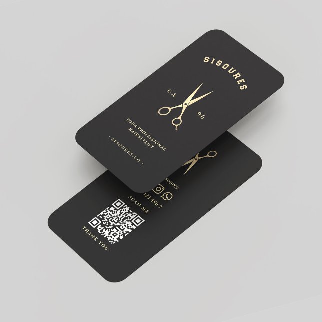 Carte De Visite Ciseaux d'or noir minimaliste Barbershop (Minimalist Black Gold Scissors Barbershop Business Card
)