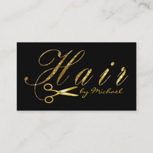 Carte De Visite Ciseaux d'or Script Coiffure Stylo Salon #4