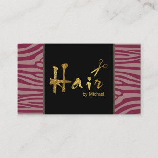 Carte De Visite Ciseaux d'or Script Hair Stylliste Zèbre moderne #