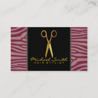 Carte De Visite Ciseaux d'or Styliste cheveux Zèbre moderne Peau #