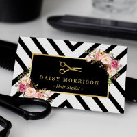 Ciseaux dorées et style floral pour salon de coiff