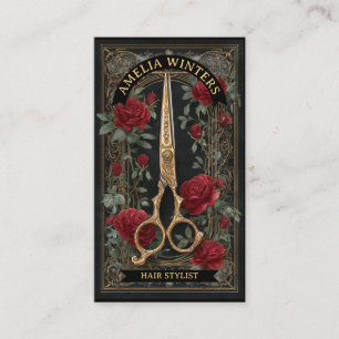 Carte De Visite Ciseaux dorés de styliste de coiffure gothique vin