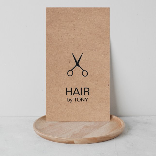 Carte De Visite Ciseaux Élégants en Papier Kraft Noir Coiffeur (Créateur téléchargé)