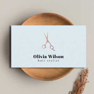 Carte De Visite Ciseaux Élégants Minimalistes Rose Gold Bleu Cheve