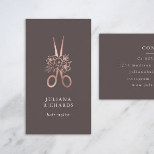 Carte De Visite Ciseaux élégants rose gold pour coiffeur professio