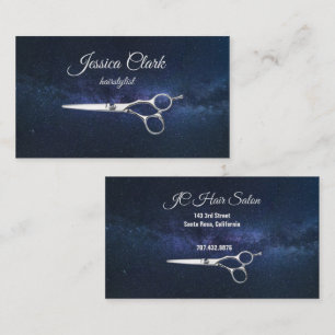 Carte De Visite Ciseaux en argent coiffeur sur Royal Blue Sky Busi
