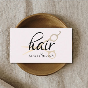 Carte De Visite Ciseaux en métal faux rose pâle élégant Coiffeur