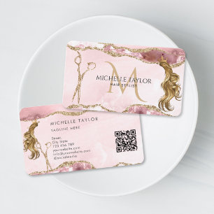 Carte De Visite Ciseaux en or modernes Code QR monogrammé pour coi