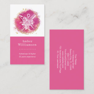 Carte De Visite Ciseaux et Peigne de Coiffeur Moderne Style Rose C